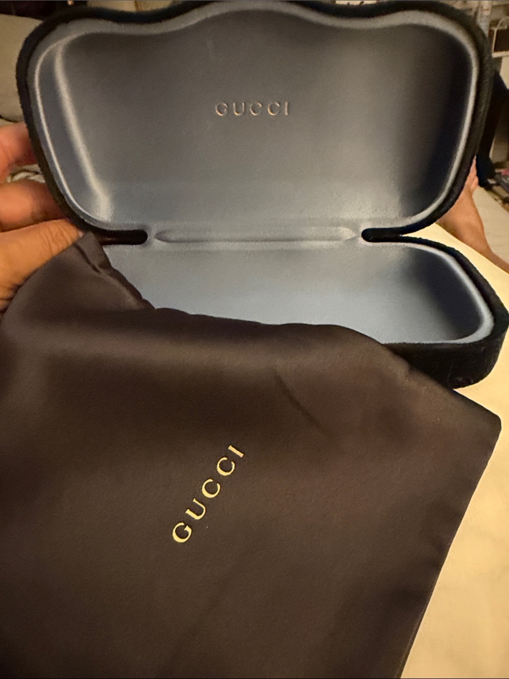Gucci Black Case with Light Blue Interior and Black Dust Pouch